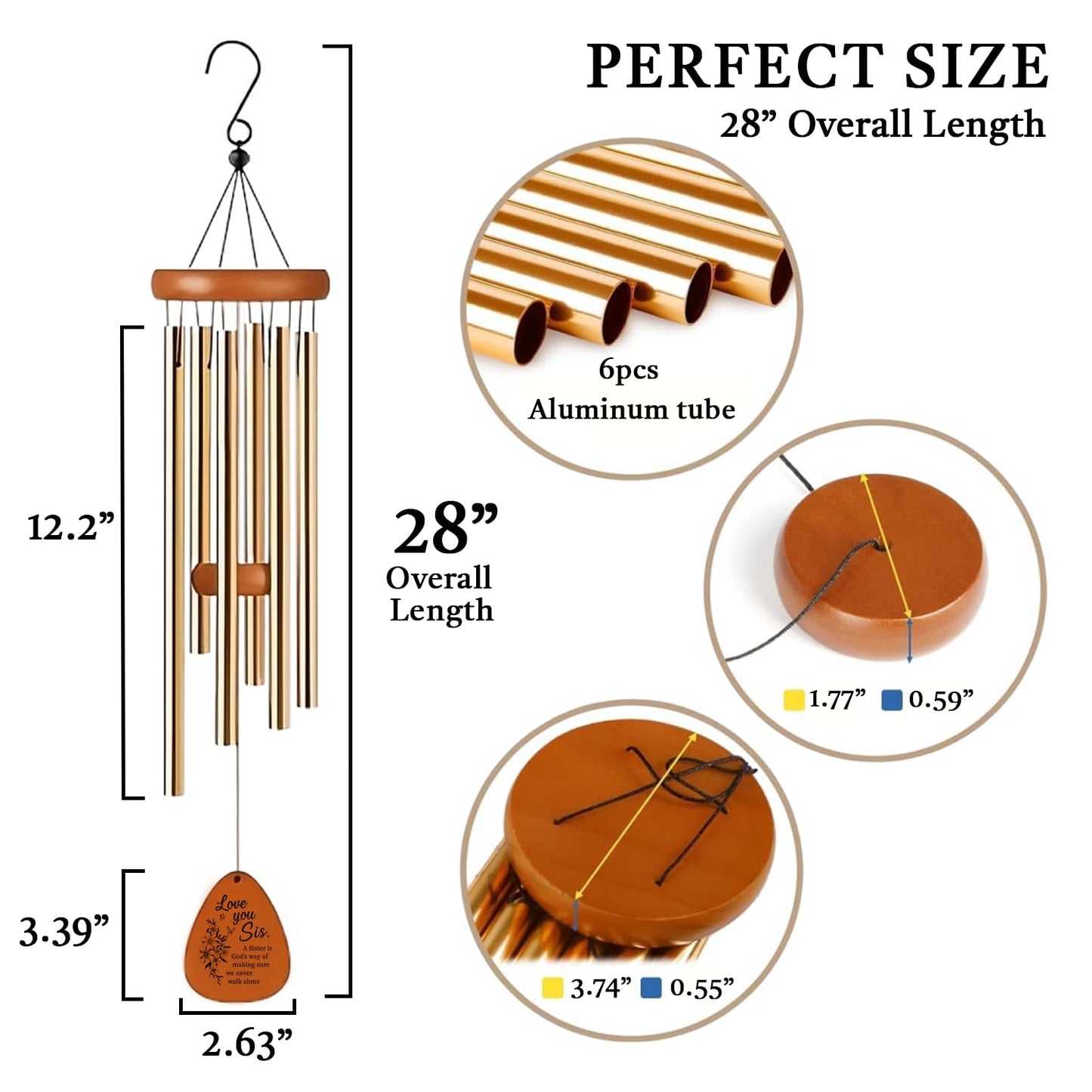 A Sister is God's Way We Never Walk Alone Wind Chimes Birthday Gifts for Sister Gifts from Sisters, Brother - 28" Sisters WindChimes Gift for Christmas, Anniversaries