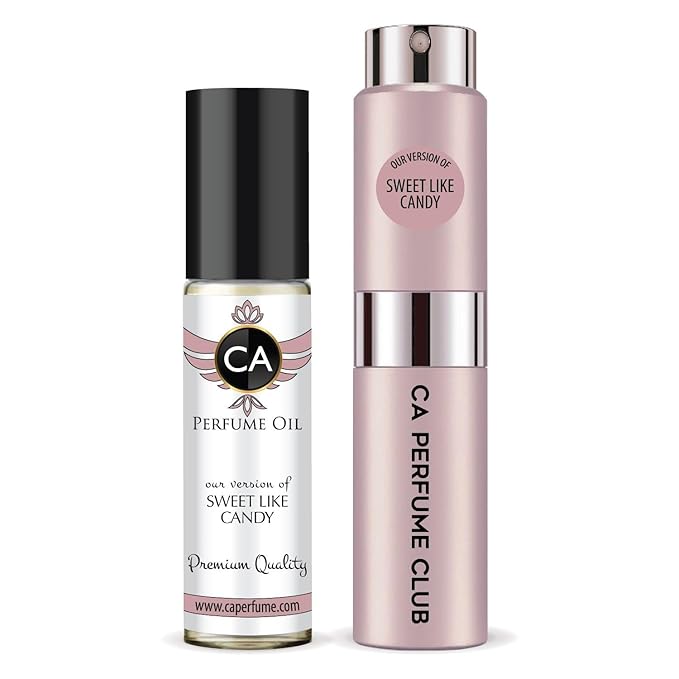 CA Perfume Duo Impression of Sweet Like Candy For Women Perfume Layering Set Long Lasting Travel Size EDP + Body Oil Roll-On Bottle 0.27 Fl Oz+0.33 Fl Oz