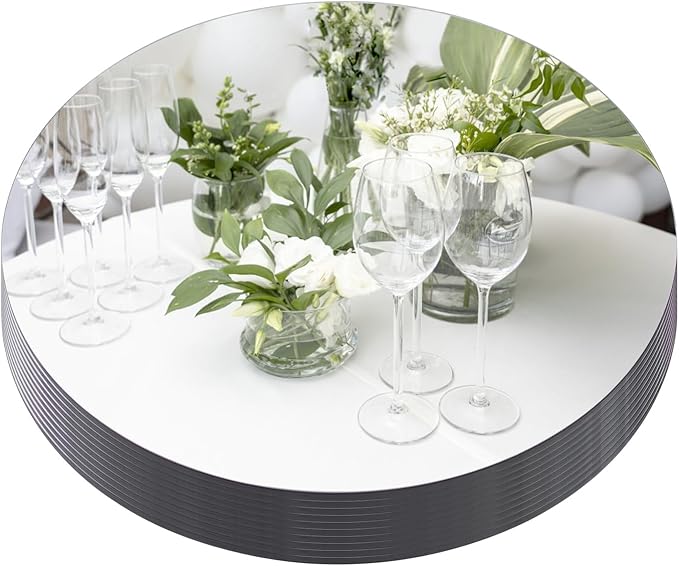 Mymonfif 12" Mirror Centerpieces, Set of 12 Round Mirrors for Centerpieces, 2mm Glass Mirror Plates, Mirror Tray, for Wedd...