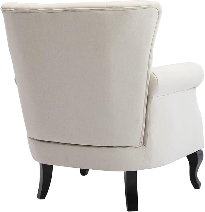 DM Furniture Set of 2 Mid-Century Modern Accent Chair, Linen Fabric Armchair w/Tufted Back/Wood Legs, Upholstered Lounge Arm Chair Single Sofa for Living Room Bedroom, Beige