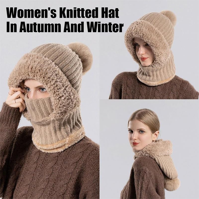 Womens Winter Hat and Face Mask Set with One-Piece Design, Cold Weather Gear for Commuting, Winter Walks and Snow Activiti...