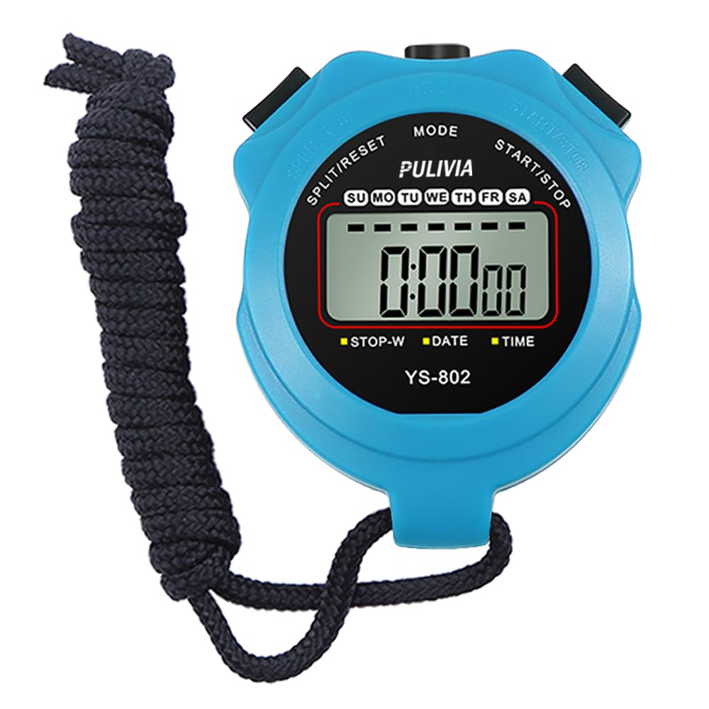 PULIVIA Sports Stopwatch Timer, Single Lap Split Digital Stop Watch for Sports Kids Coaches Swimming Running, Blue