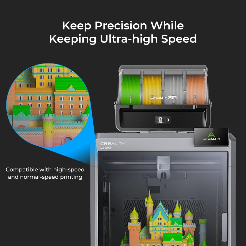 Creality K2 Plus Combo 3D Printer, Multi Color Printing with New CFS Bundle with Hyper RFID PLA Filament 1.75mm 4KG(Black&White&Red&Blue)