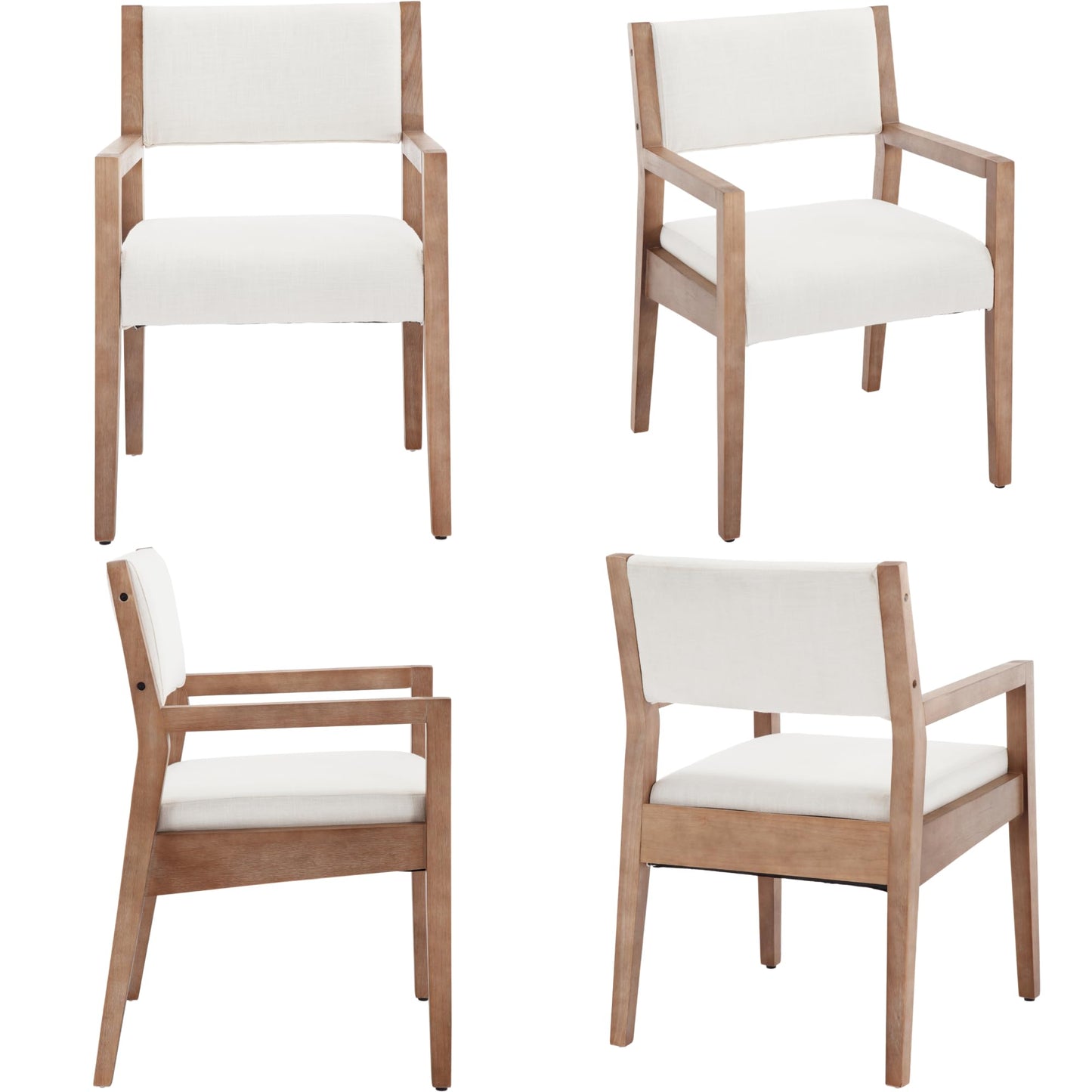 BESTANO Modern Wood Dining Chairs Set of 2 Linen Fabric Upholstered Armchair Accent Chairs Side Chairs Comfy Kitchen Chair with Wooden Legs, Beige