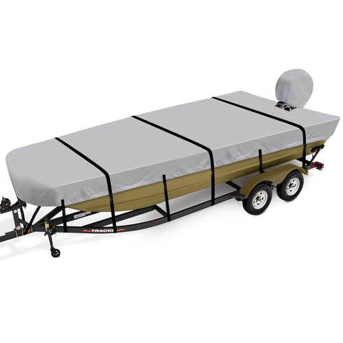 Caminor Jon Boat Cover 16ft, 900D Heavy Duty Trailerable Waterproof 16 ft Jon Boat Cover with Motor Cover, Marine Grade Canvas,Gray