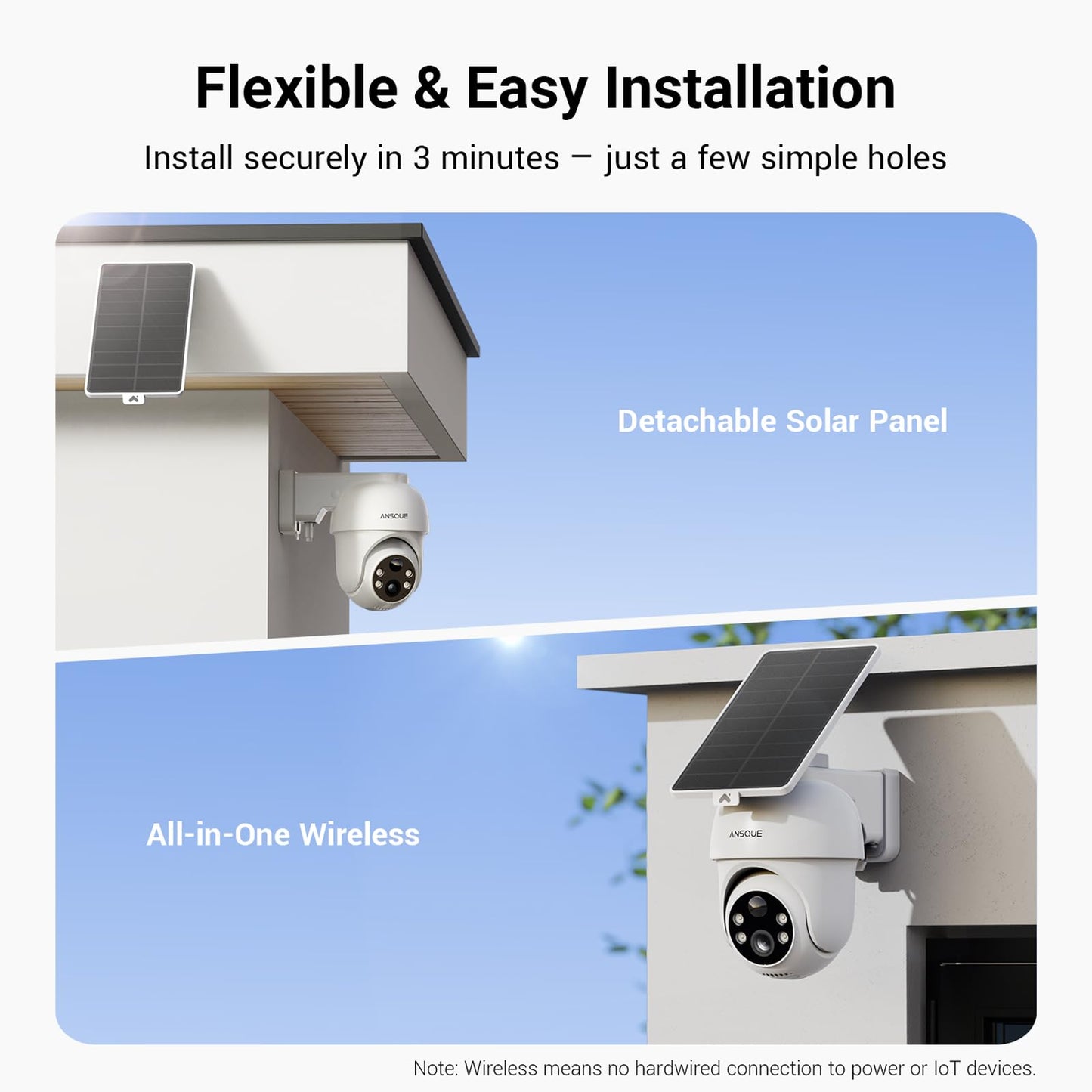 ANSQUE Security Cameras Wireless Outdoor Home System, 4 Camera Kit, No Subscription Fees, Solar Powered, Local Storage, 365-Day Battery Life, 360°PTZ Surveillance, Auto Tracking, 2K Color Night Vision