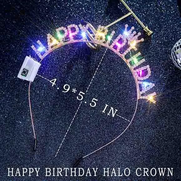 Uranian Light Up Birthday Headbands LED Rhinestone Halo Crown Silver Birthday Hairbands Brithday Hair Accessories for Women