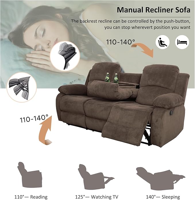 A Ainehome Living Room Furniture Set Leather Recliner Sofa Set Loveseat Chair Furniture Sofa Set for Living Room/Small Space/Rv/House/Office/Theater Seating (A-Taupe Brown Corduroy,Sofa(3seater))