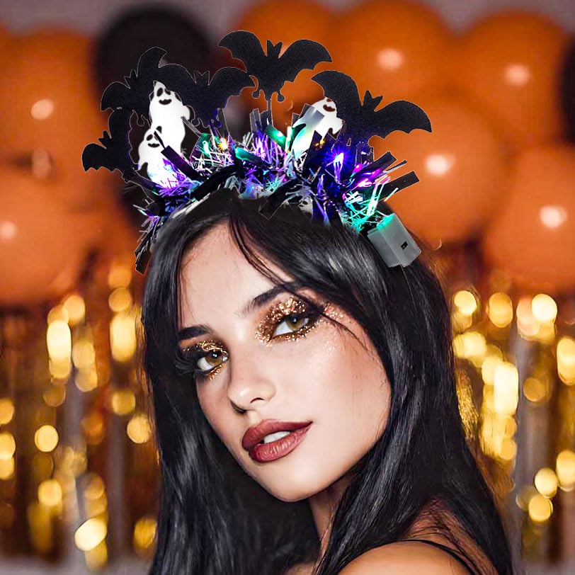 Acenail Light up Headband Halloween Black Bat Headbands Pumpkin Festival Headpiece Flashing Hair Accessories for Women