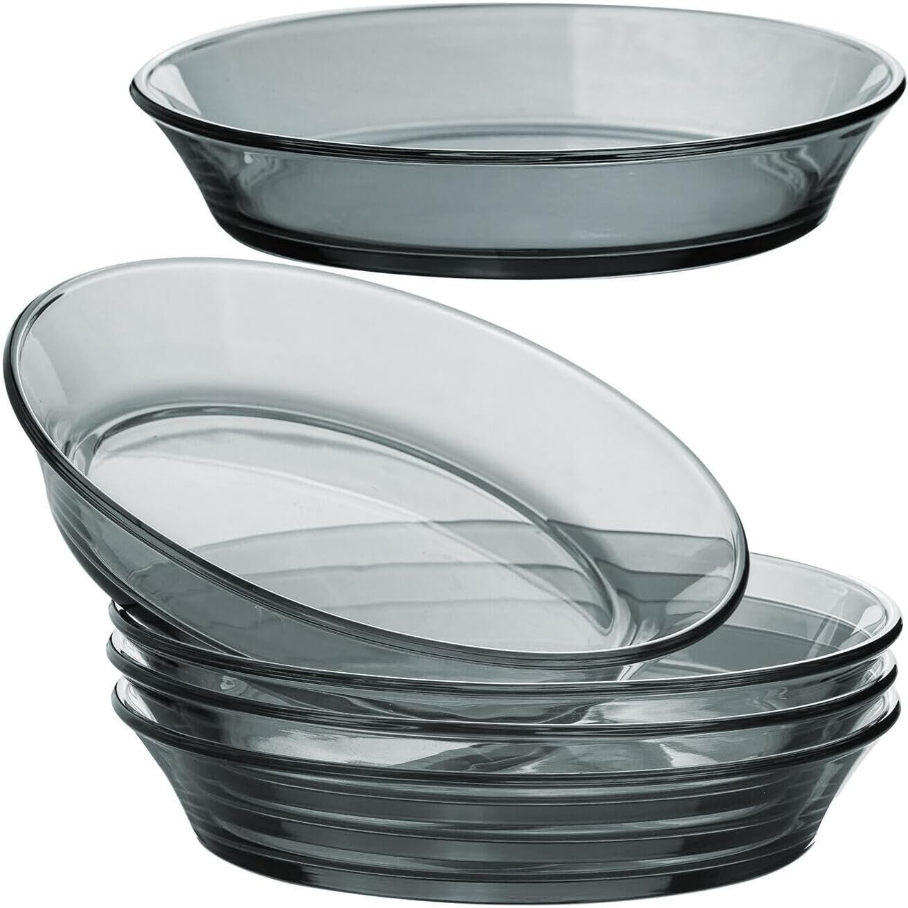 STP GOODS Glass Soup and Salad Bowl with Handles, Cobalt Transparent Glass Eating Plates, Circular Dinnerware for Salad, Bread, Dinner (Gray 4)