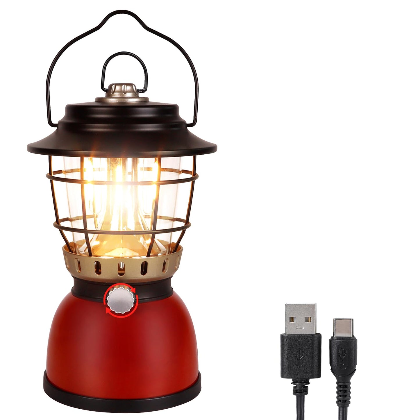 LED Camping Lantern Rechargeable Stepless Dimming Vintage Rechargeable Vintage Lantern, 4000mAh Power Bank, IPX5 Waterproof Portable Hanging Lamp for Camping Hiking Emergency and Power Outage