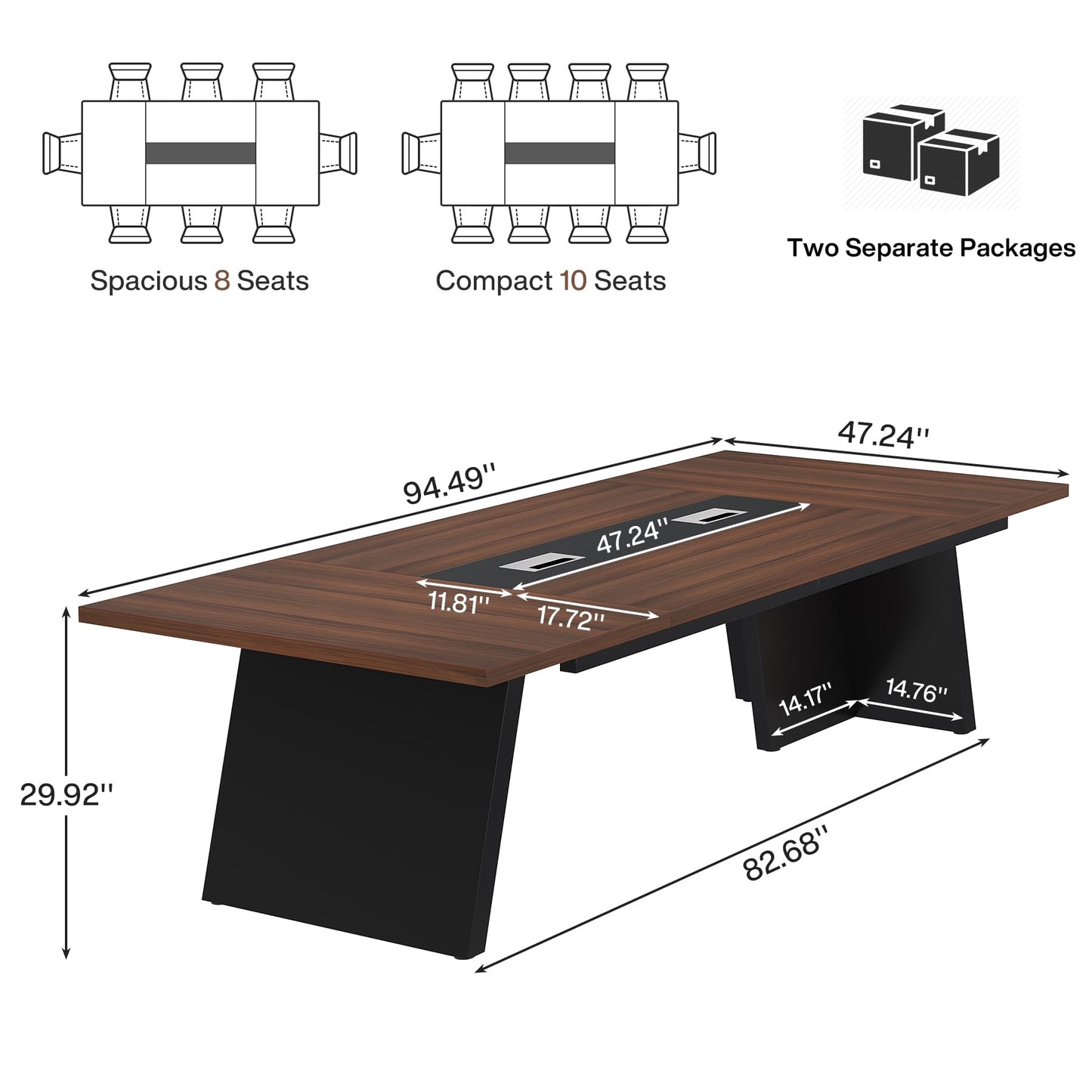 Tribesigns 8ft Conference Table, Large Meeting Table for 8-10 People, Business Seminar Furniture for Office Conference Room, Walnut & Black (4, Walnu+ Black)