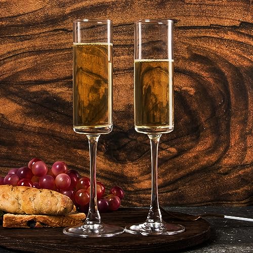 UMEIED 6 Oz Edge Champagne Flutes Set of 12, Long Stemmed Crystal Clear Champagne Flute Glass Set, Sparkling Wine Glasses ...