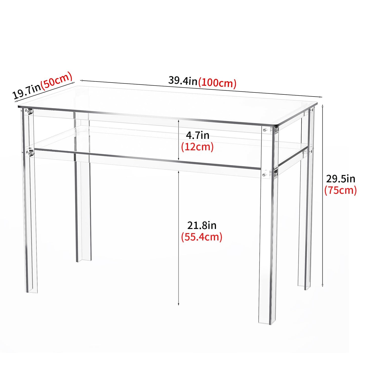 solaround Clear Acrylic Desk with Open Storage, Home Office Computer Writing Desk Office Study Table (Clear, 39.4'' x 19.7'' x 29.5'')