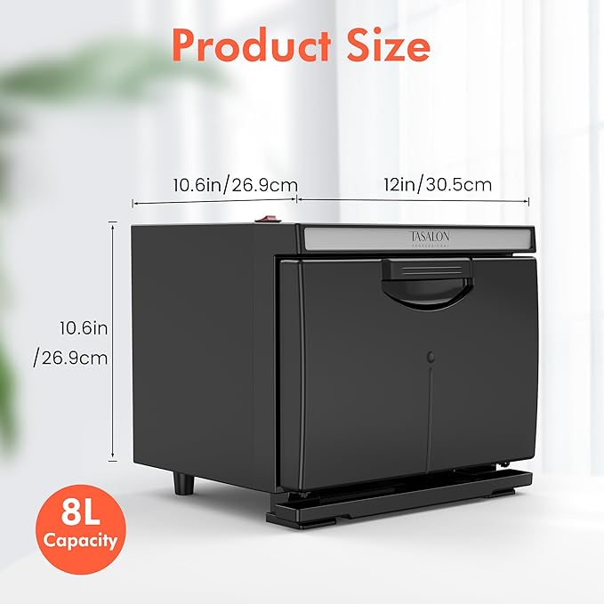 TASALON 8L Towel Warmer Hot Cabinet Box, Aluminum Inner Chamber, Removable Tray, Fast Heating for Beauty Spa Salon Massage - Black