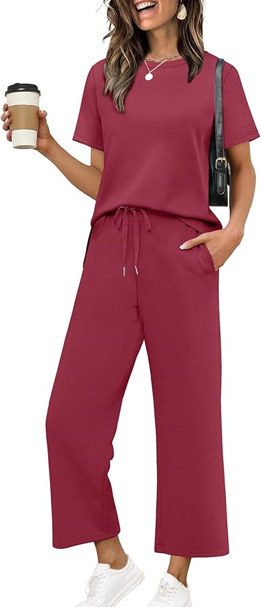 XIEERDUO Women's Side Slit Lounge Sets 2026 Fashion 2 Piece Travel Outfits Cozy Loungewear Wide Leg Tracksuits S-3XL