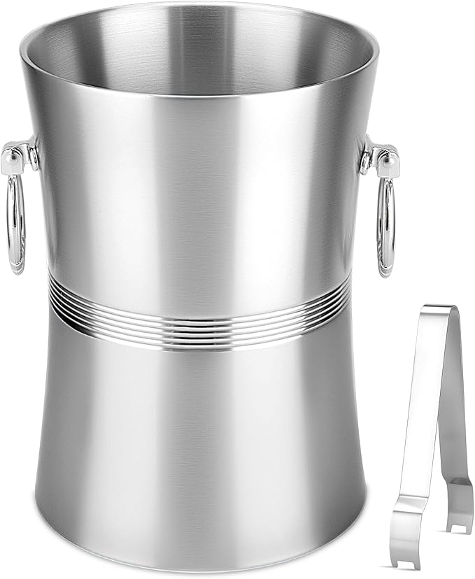 Wine Chiller Bucket, Stainless Steel Double Wall Wine Chillers for Bottles, Champagne Chiller, Ice Bucket Fits Most Standa...