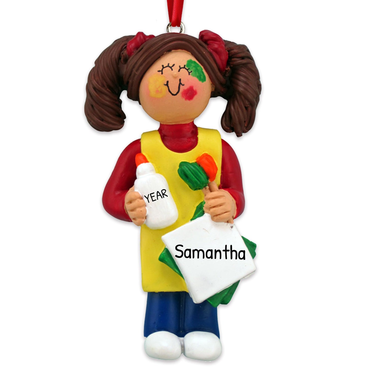 Brunette Personalized Art Ornaments - 2024 Custom Christmas Art Teacher & Girls Ornaments for Tree