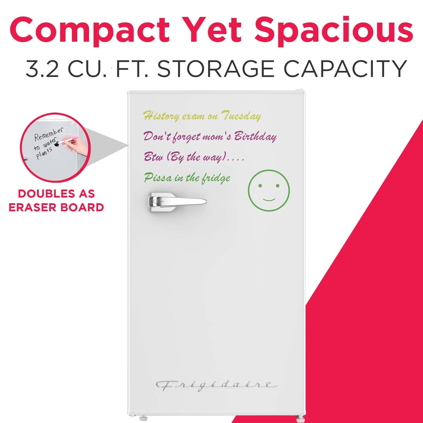 Frigidaire EFR331-WHITE 3.2 Cu ft Eraser Board Mini Compact Dorm Fridge (White)