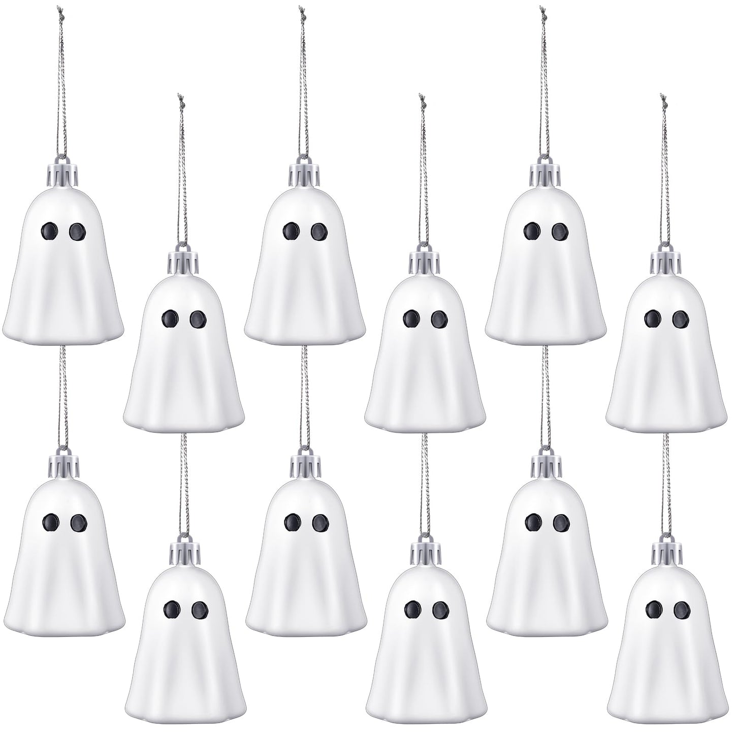 Tigeen 12 Pcs Halloween Hanging Ornaments Cute Ghost Decoration Halloween Tree Decoration Plastic Decorative Mini Ghost Ornaments for Christmas Home Tree Party Supplies (White)