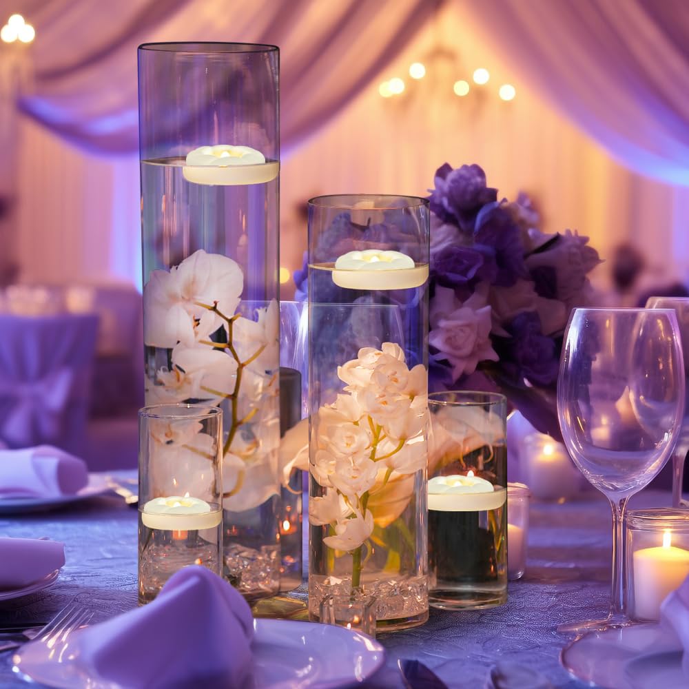 24pack Flameless Led Floating Candles, 3” Plastic Tealights Battery Operated Flickering 100+ Hour Waterproof for Cylinder Vases, Centerpieces at Wedding, Party, Pool, Holiday (White)