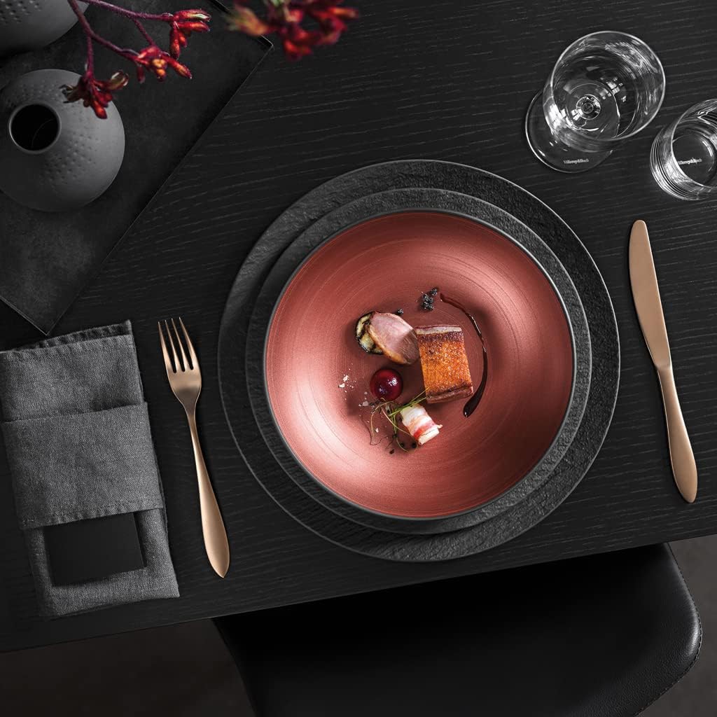 Villeroy & Boch Manufacture Rock Glow Flat Bowl, Premium Porcelain in a Refreshing Combination of Copper and Black, Made in Germany, Dishwasher Safe, 9.25 in