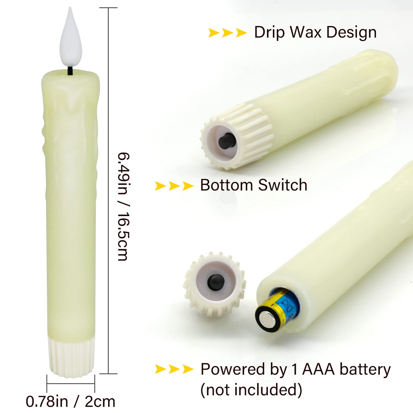 PChero Real Wax LED Flameless Taper Candles with Remote Timer, 6.4 Inch Ivory LED Candlesticks Battery Operated with 3D Flickering Flame for Christmas Window Halloween Wedding Party Home Decor