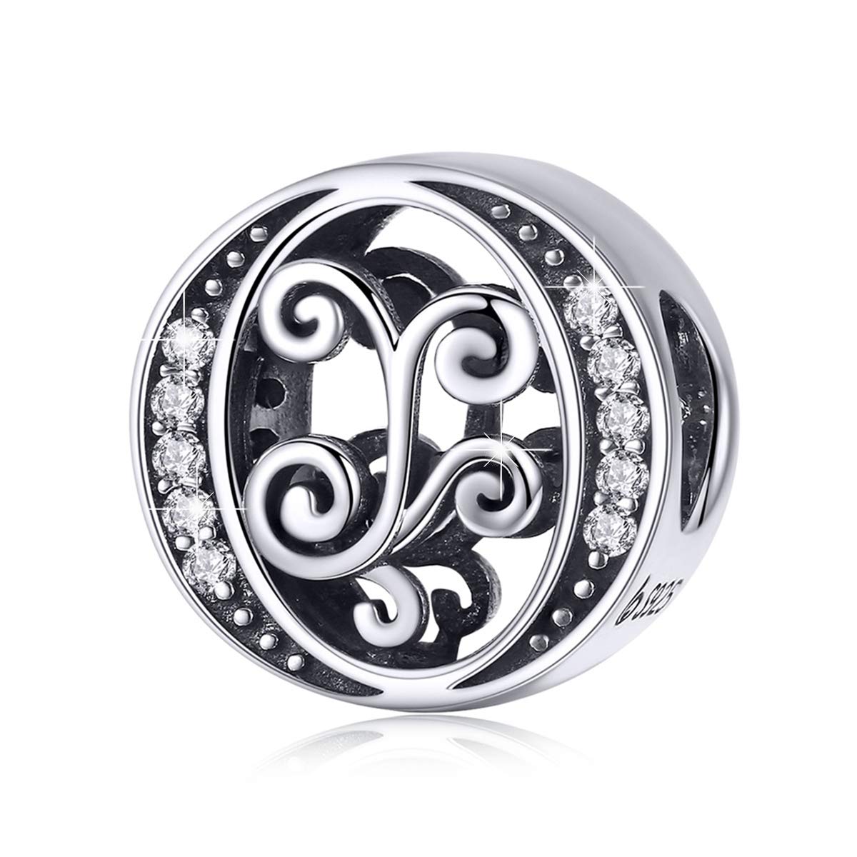 BISAER 925 Sterling Silver Initial Letter O Charms for Bracelets Alphabet Beads Charm Jewelry Gifts