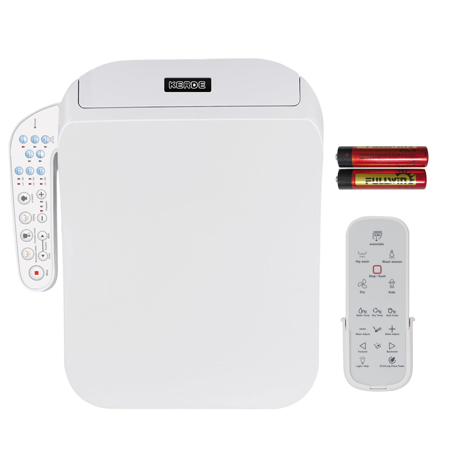 KERDE F30B Square Electric Bidet Toilet Seat - Heated Seat, Warm Water Cleansing, Air Dryer, Adjustable Nozzle, Remote Control, Energy Saving, Easy Installation for Square Toilets