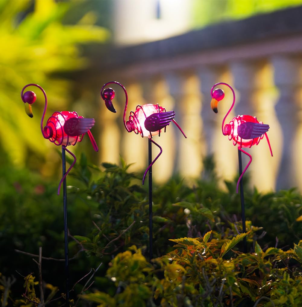 Stargarden 3 Pack Garden Solar Lights, Flamingo Solar Figurine Lights, Decorative Garden Stakes Waterproof Yard Decorations Outdoor for Pathway, Patio