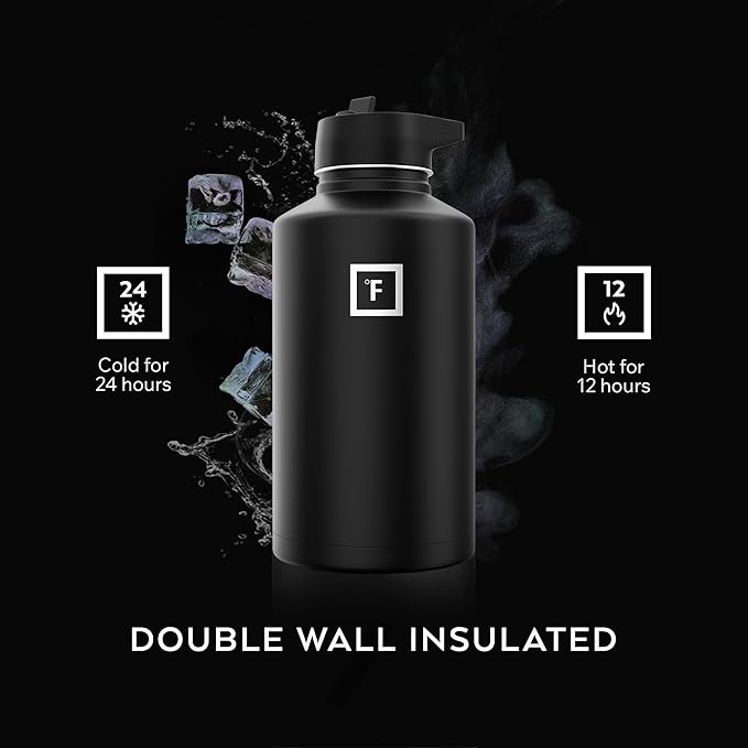 IRON °FLASK Camping & Hiking Hydration Flask with Straw, Wide Mouth Insulated Stainless Steel Sports Water Bottle - 64 oz Cobalt