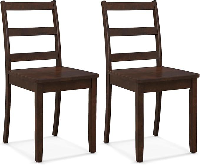 Giantex Wood Dining Chairs Set of 2 Walnut - Wooden Armless Kitchen Chairs with Solid Rubber Wood Legs, Non-Slip Foot Pads, Max Load 400 Lbs, Farmhouse Style High Ladder Back Dining Room Chairs