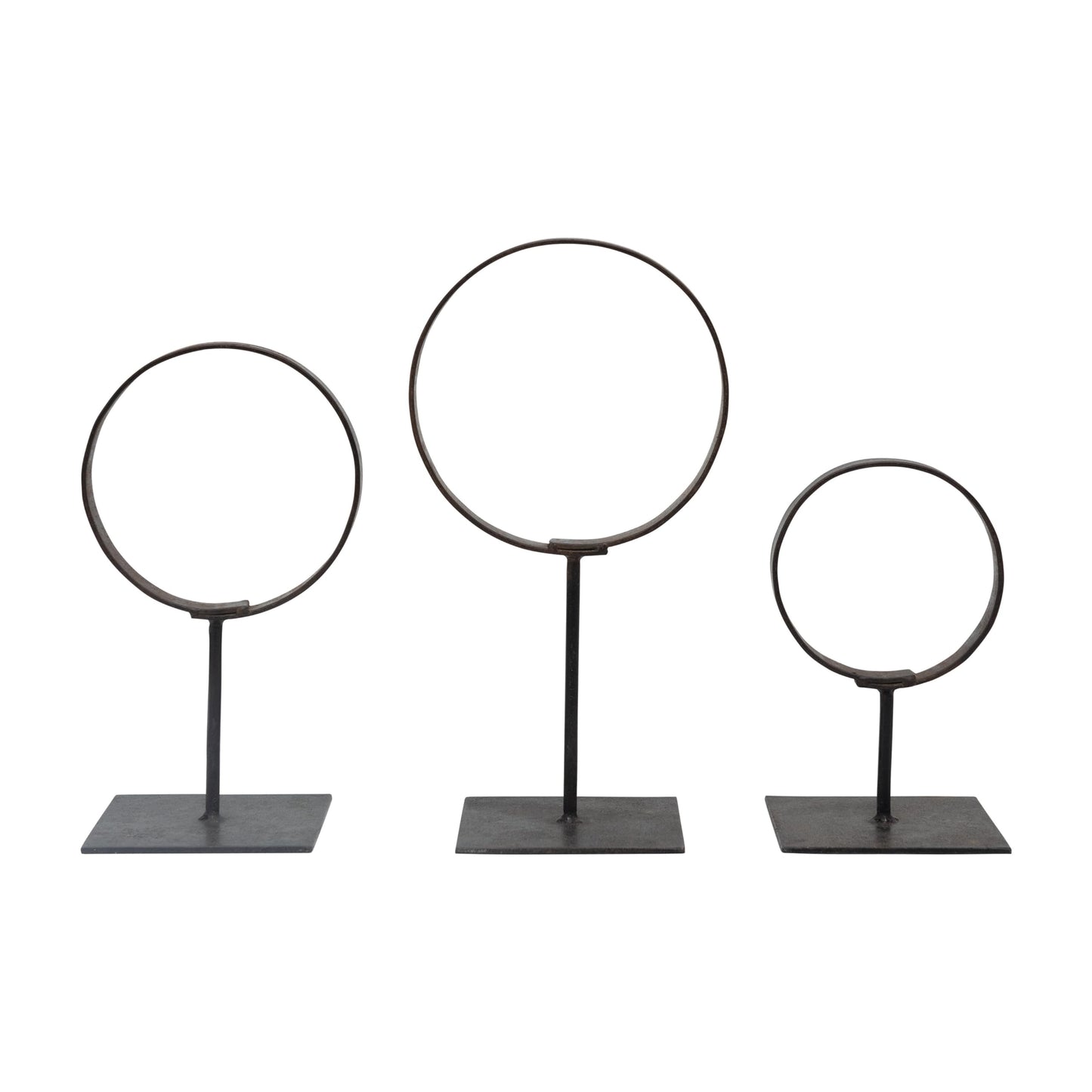 Creative Co-Op Decorative Modern Found Metal Rings on Stands, Black, Set of 3