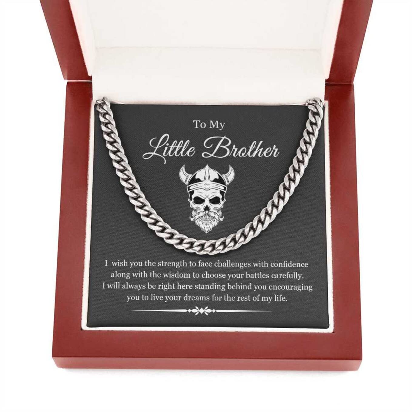 VIRAGIL Gifts To My Little Brother I Will Always Be Right Here Link Chain Necklace Gift From Sister Gift From Big Brother Christmas, Birthday Gift Stainless Steel Cuban/Luxury Led Box