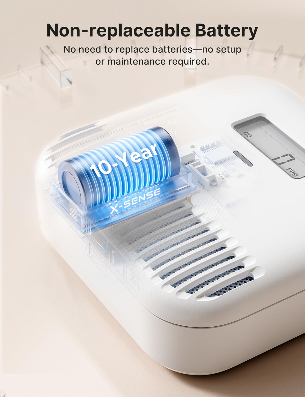 X-Sense Carbon Monoxide Detector, Built-in 10-Year Battery Powered, Portable Carbon Monoxide Detector for Home, Model XC0K-SN, 1-Pack