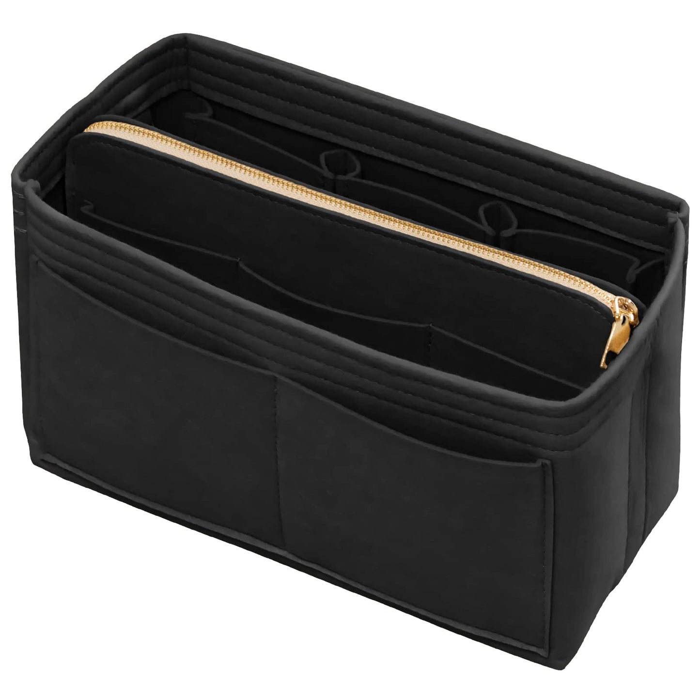 DailyPlus Purse Organizer Insert with Zipper Felt Bag Organizer for Tote Purse Black Large