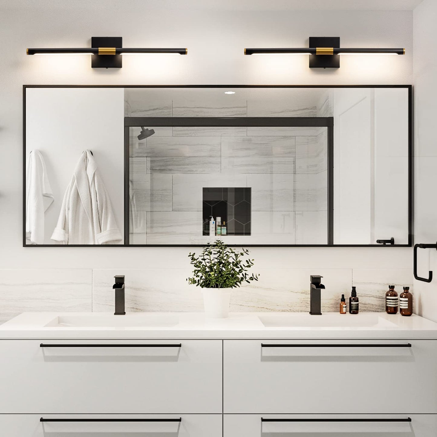 Faziyo Black Gold Vanity Light Fixtures for Bathroom Over Mirror 24 inch LED Bath Sconces IP44 5CCT Adjustable Morden Picture Lights for Paintings (Built-in Dimmer)