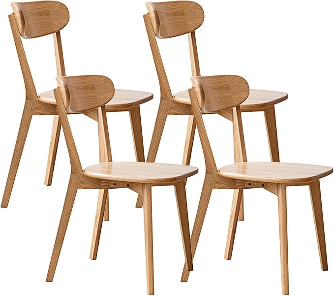 Bamskov 100% Solid Oak Wood Dining Room Chairs Set of 4 - Practical Dining Chair - Wooden Kitchen Chairs for Dining Room, Kitchen (Natural)