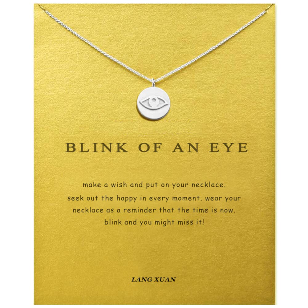 LANG XUAN Friendship Evil Eye Pendant Necklace Good Luck Compass Pendant Chain Necklace with Message Card Gift Card for Women