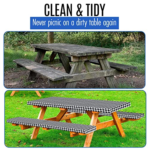 LINPRO Premium Picnic Table Cover with Bench Covers Vinyl Fitted Elastic RV Camping Accessories and Camper Must Haves Wate...