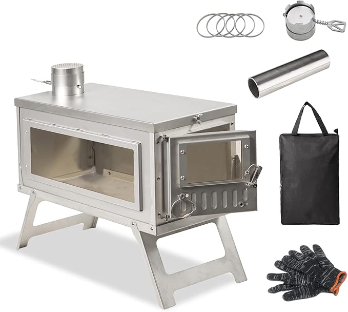 LynsaTac Portable Backpacking Stove Wood Burning Camp Stove with 8.2ft Storable Chimney and Adjustable Smoke Vent for Camp...