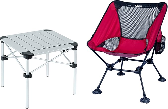 iClimb 1 Lightweight Stable Folding Square Table and 1 Ultralight Compact Anti-Sinking Large Feet Chair Bundle, for Single...