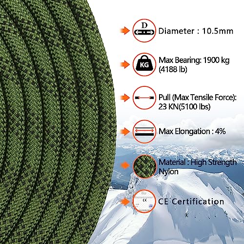 AOLEBA 10.5 mm Static Climbing Rope 10M(32ft) 20M(64ft) 30M(96ft) 50M(160ft) 70M(230ft) Outdoor Rock Climbing Rope, Escape...