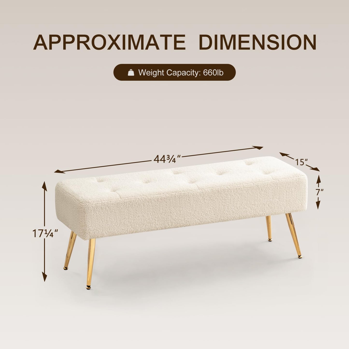 Furnimart Faux Fur Boho Bench Ottoman Upholstered Tufted Bench with Padded Seat, Footrest Foot Stool with Sturdy Metal Leg, for Bedroom Living Room Entryway