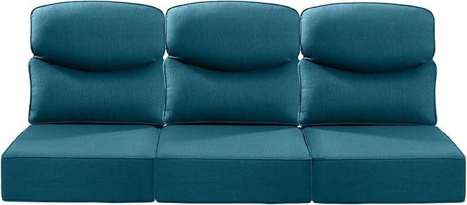 ACTREST Luxury 24x24x6 Inch Smile Outdoor Sofa Cushions Set of 3 - Comfy Deep Seat Patio Furniture Pillows for Wicker Rocker Dining Chair Loveseat 3-Seater L-Shape Sectional Sofa - Peacock Blue