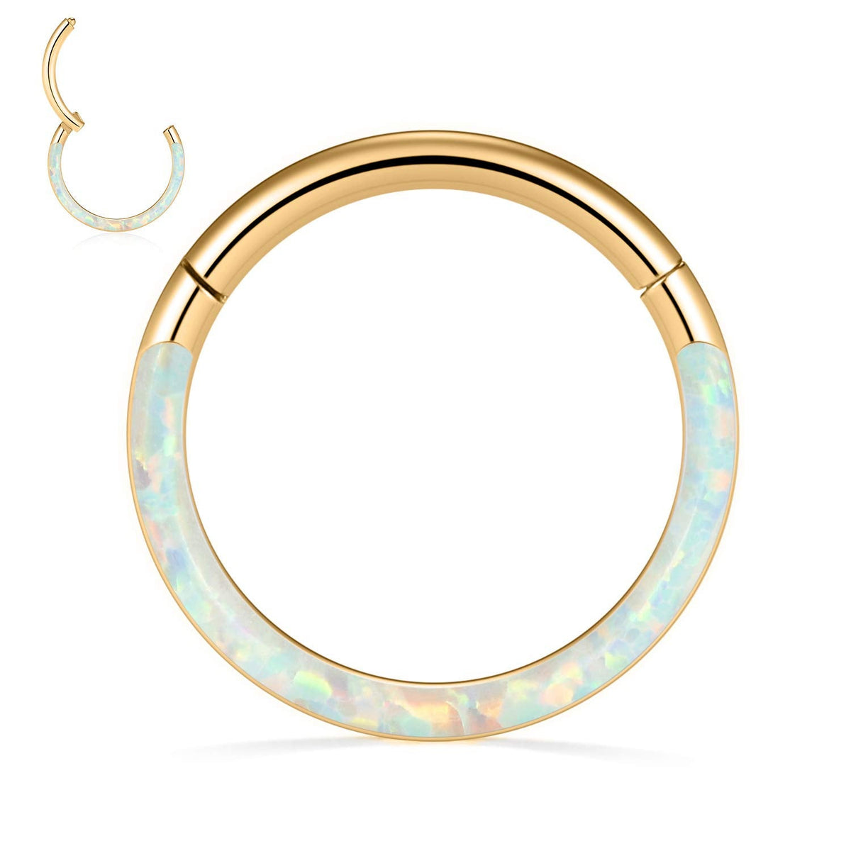 FUNLMO 16G Septum Ring 8mm Daith Earrings Clicker Nose Rings Helix Conch Piercing Jewelry Surgical Steel White Opal Inlaid Gold