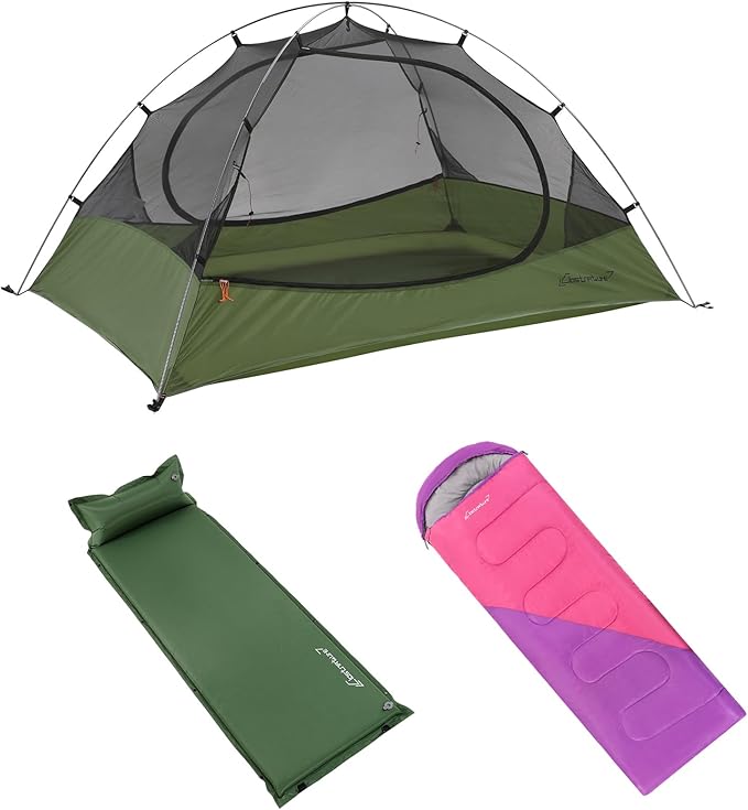 Clostnature 2 Person Ultralight Tent - Lightweight Backpacking Tent with Sleeping Bag and Sleeping Pad, Camping Tent for A...