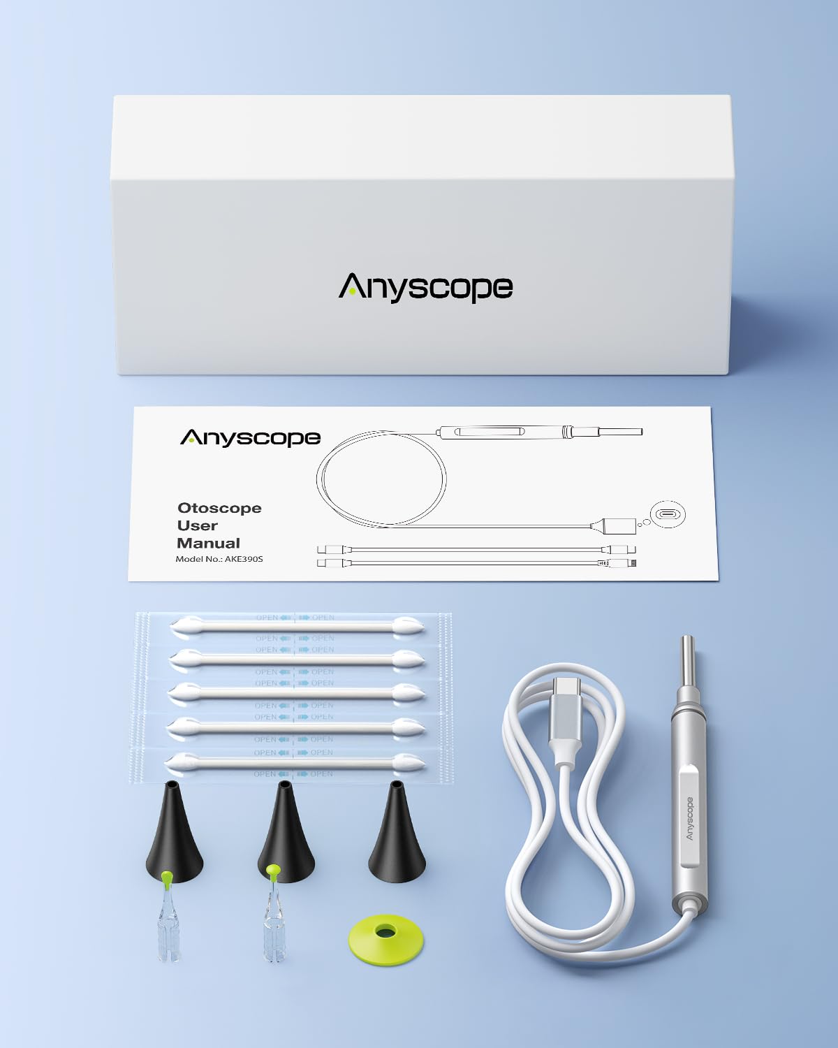AnyScope Digital Otoscope Compatible with iPhone and Android Devices, HD Ear Camera with Ear Wax Removal Tools, Video Ear Scope Otoscope with Light, Capture Photos and Videos (Silver)