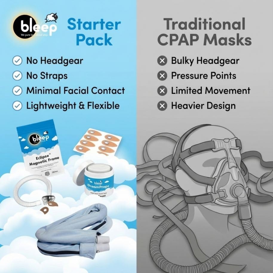 All-in-One CPAP Starter Pack by Bleep - Best CPAP Accessories Kit with Eclipse Mask, Halos, DreamPreps, Hose & Tube - Sleep Apnea Nose Mask for BiPAP Users - Therapy Kit and Supplies for Travel