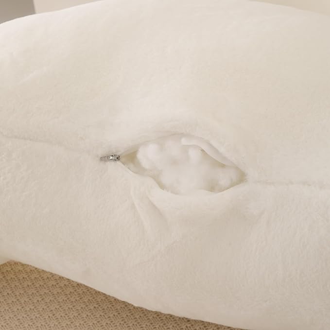 PAJEO Reading Pillow for Sitting in Bed, Large Backrest Reading Pillow with Arm Rest,Back-Rest Support Cushion for Sit Up on Couch, Sofa, and Floor, Dorm Essentials (White Faux Fur, Standard(17"))